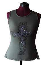 Jane Norman Olive Green Sleeveless Top with Cross Motif, UK size 10