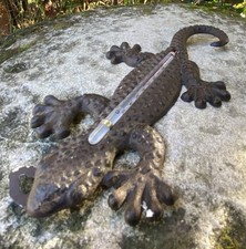 Vintage Cast Iron Gecko Lizard Decoy Thermometer Interior Garden Wall Art Mascot