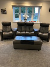 Stressless Ekornes 4 seater recliner cinema seating grey leather with ottoman
