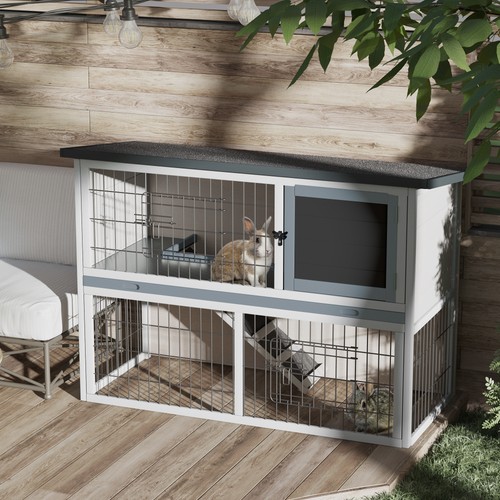 Tier wooden rabbit hutch - 2-tier,