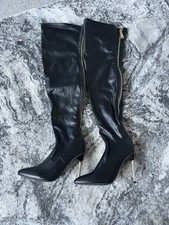 Knee High PVC Boots With Gold Zip and Heel 