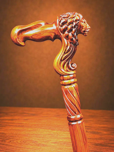 Lion head wooden cane - head, –