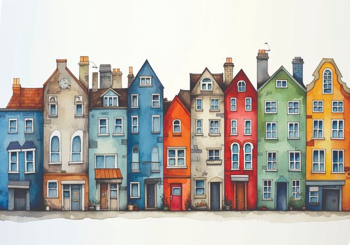 Colourful street houses - colourful,