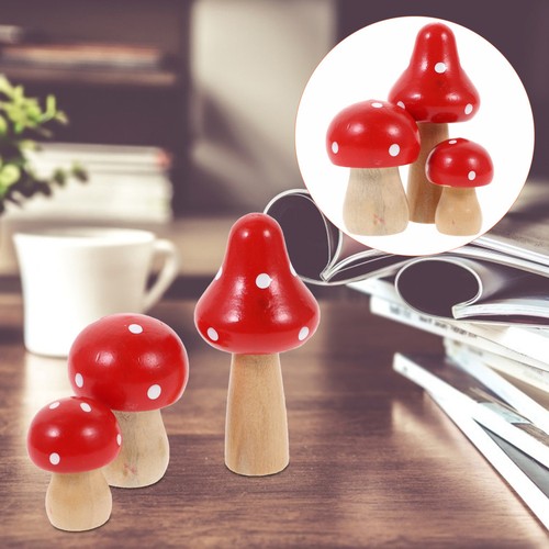 3pcs red mini wooden mushroom - 3pcs,