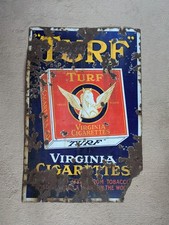 Turf Tobacco Virginia Cigarettes Metal Enamel Advertising Sign 24x36"
