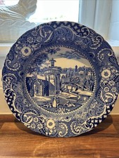 Antique Blue And White “Landscape “ Shallow China Bowl
