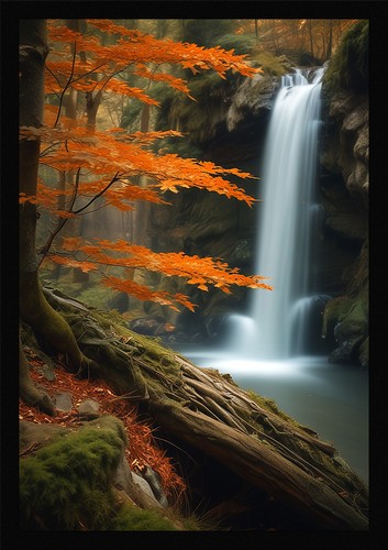 Waterfall beautiful framed - waterfall,
