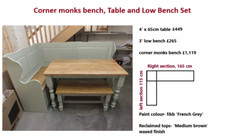 Painted Table, Corner Bench and Low Bench Dining Set, Bespoke colours & sizes