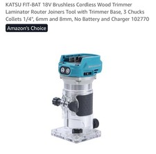 Katsu Cordless Trimmer Router Joiners Tool 1/4", 6mm 8mm Body Only