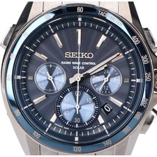 Seiko SAGA161 8B82 BRIGHTZ Chronograph Solar Radio-Controlled Wristwatch, Silver