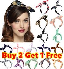 Vintage Wide Ribbon Bowknot Headband Hairband Bunny Ears Wire Bendy Bow Alice