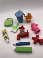 Vintage 1980s Novelty Erasers Rubbers Collection Bucket Spade Tap Pencil Dustbin