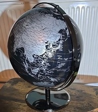 10" 2 Tone Revolving World Globe Table Top Black & Silver 