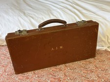 VINTAGE brown leather Masonic regalia case slim attache briefcase