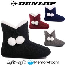 LADIES DUNLOP MEMORY FOAM SLIPPERS WINTER FUR SLIP ON WARM WINTER BOOTIE SIZE