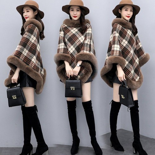 Ladies cape faux fur trim - fur, wrap