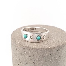 Antique Sterling Silver Turquoise Ring Victorian Seed Pearl Gypsy 1883