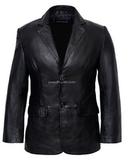 Men's Leather Blazer Black 2 Button 100% REAL LAMBSKIN Jacket Coat 9124 