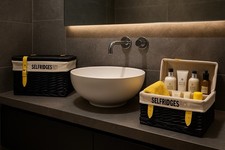 Luxury Selfridges & Co Black Wicker Hampers with Yellow Leather – His & Hers Set