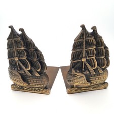 Brass Ship Galleon Bookends Nautical Décor Sailing Antique Vintage Collectable