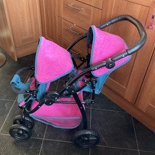 Smyths Twin Dolls Double Buggy Pram Pushchair Pink Collapsible Fold Down age 3+