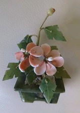 Vintage Chinese Jade  Bonsai Pink Flowers In Pot 13 cm high. c 1980