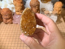 Small Natural Citrine Geode Quartz Crystal Cluster - Egg Shape 97 Grams (#042)