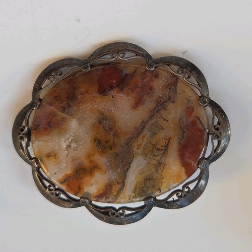 Antique silver agate brooch - ,