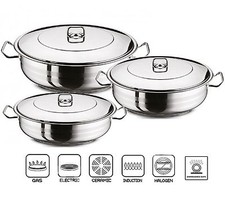 GASTRO Shallow Casserole Dish Skillet Saute Pan with Lid Pot Stainless Steel