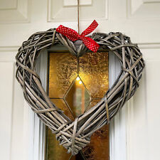 Wide Wicker Heart Wreath Red Ribbon Bow White Polka Dots Rustic Door Wall Decor