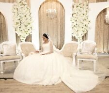 Designer White/Ivory Long Sleeve, Ball Gown Wedding Dress, Corset, Size 6- 8