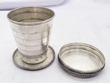 VINTAGE SILVER PLATED COLLAPSIBLE TELESCOPIC TRAVEL CUP WITH LID