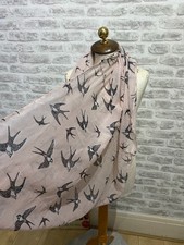 Chiffon infinity scarf snood sheer loose weave pink swallows swifts O/S  S2404