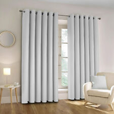 Plain Blackout Eyelet Curtains Ready Made Ring Top Thick Curtains With Tie Backs