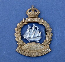 WWI Drake Battalion Royal Naval Division cap badge by J.R.Gaunt, London