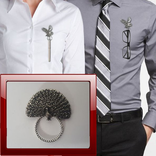 Peacock r135 pewter pin - peacock, brooch