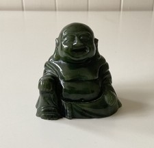Vintage Natural Green Jade Carved Buddha Figurine Smiling Statue, 74g