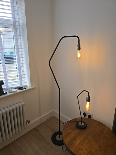 Next table and floor - floor, lamps