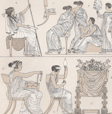 GRECO-ROMAN FURNITURE & DAILY LIFE – Chairs, Drapery, Women – 1876 Print