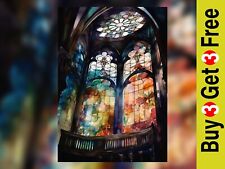 Colorful Stained Glass Church Print 5" x 7" - Elegant Chapel Window Art on Matte