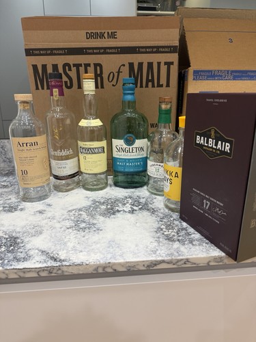 Empty whisky bottles 1 - whisky, +