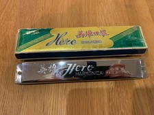 Vintage 48 Hole HERO Brand Mouth Organ Harmonica + Box Key C