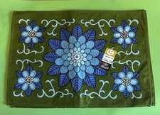 4 UNUSED VINTAGE  IRISH LINEN PLACEMATS - 'OLD BLEACH' Green Blue Retro