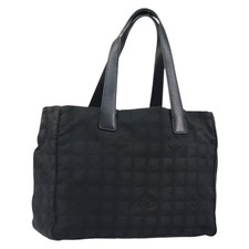 CHANEL New Travel Line Tote Bag Nylon Black gold CC Auth am9694