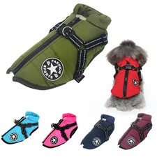 Dog Coat Waterproof With Harness Jacket Raincoat Winter Zip Coats Pet Hole Warm