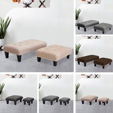 Linen Fabric Low Footstool Bench Ottoman Footrest Soft Children Stool Chair Seat