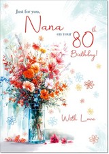 Doodlecards Nana 80th Birthday Card Age 80 Bright Bouquet