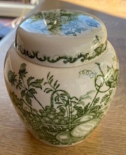 Vintage Mason’s Patent Ironstone China Green & White Ginger Jar "Fruit Basket"
