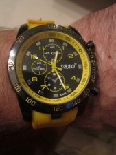 SBAO SPORT WATCH - BLACK FACE WITH YELLOW BAND - QUARTZ MOVEMENT