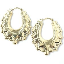 9ct Gold Creole Earrings Gypsy Victorian Style Spiked 2.8g 37mm